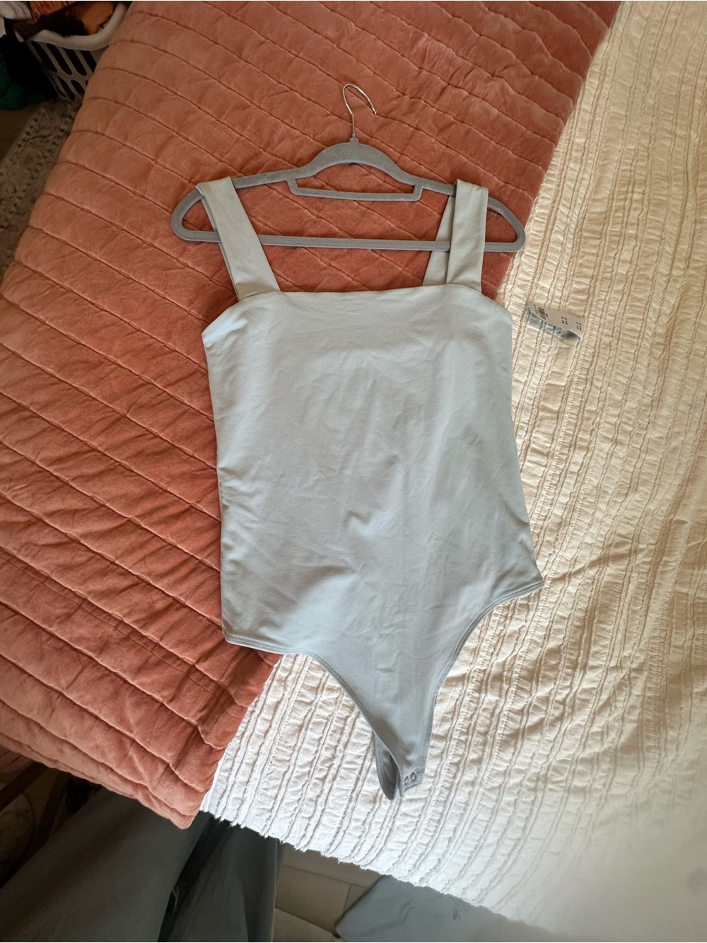 Abercrombie & Fitch Pale Blue Square-Neck Bodysuit with Wide Straps